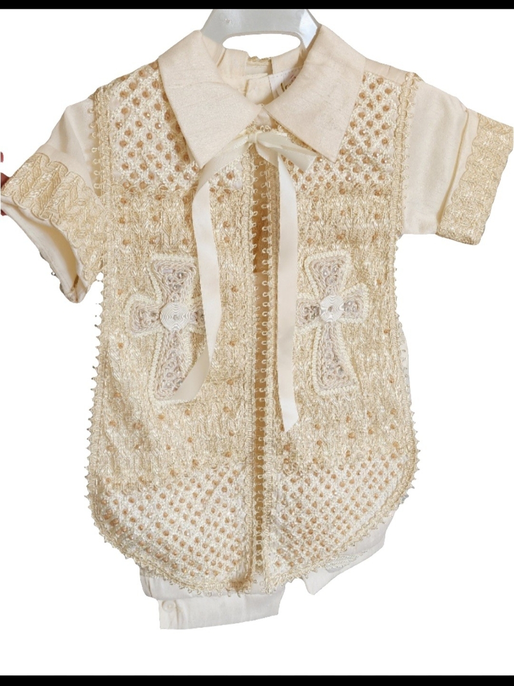 Baby Boy Baptism Outfit Ivory Cream Embroidered Christening Romper Formal Suit